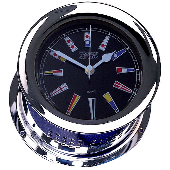 Weems & Plath Chrome Atlantis Quartz Clock Black Color Flag Dial