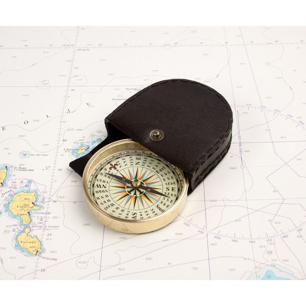 Brass Compass in Leather Pouch