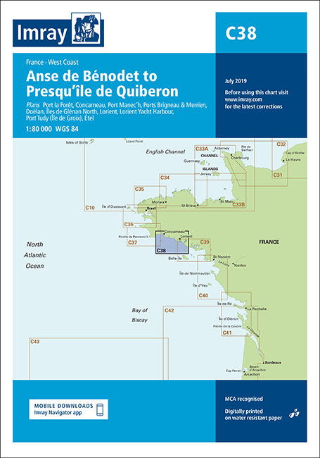 C38 Anse de Bénodet to Presqu'île de Quiberon (Imray Chart)