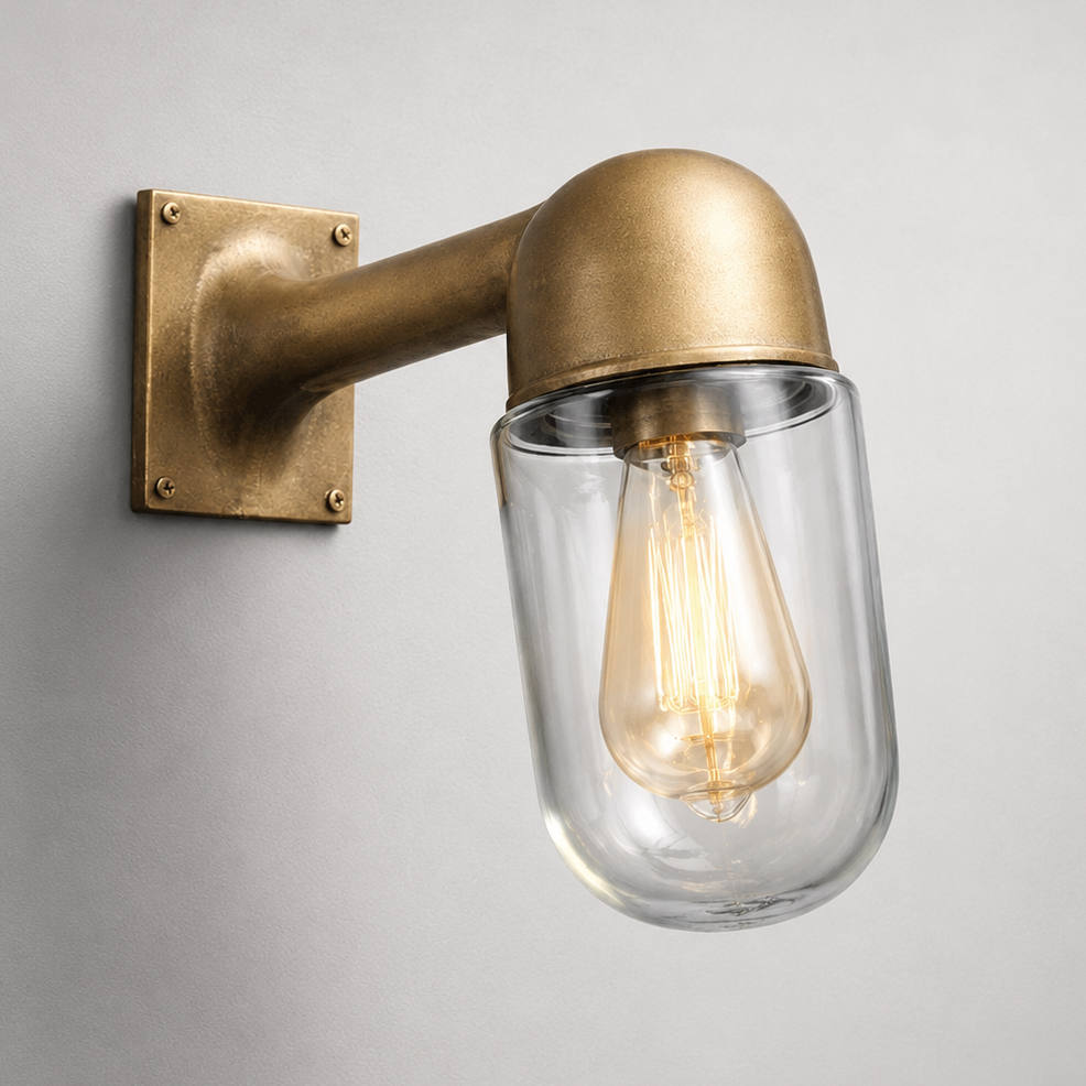 Langham ~ Raw Antique Brass Bulkhead Outdoor & Bathroom Sconce Wall Light | Cast Aluminium  |  Inch