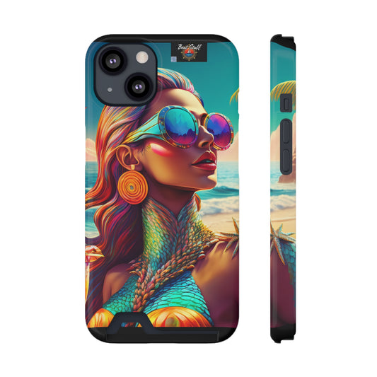 Vibrant Mermaid Phone Case with Card Holder - Beach Lover's Accessory