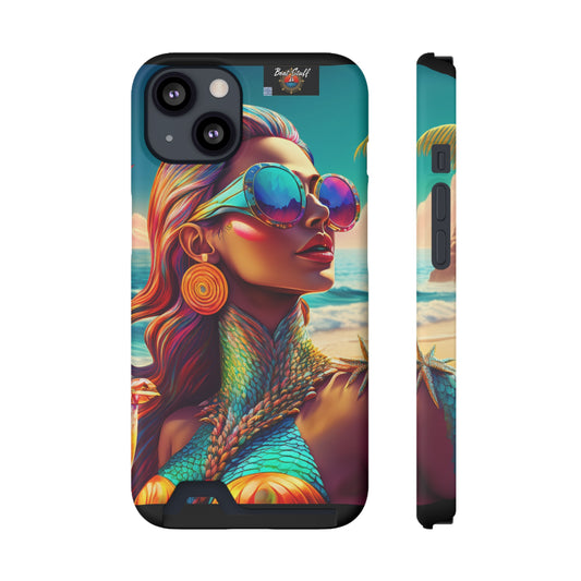 Vibrant Mermaid Phone Case with Card Holder - Beach Lover's Accessory