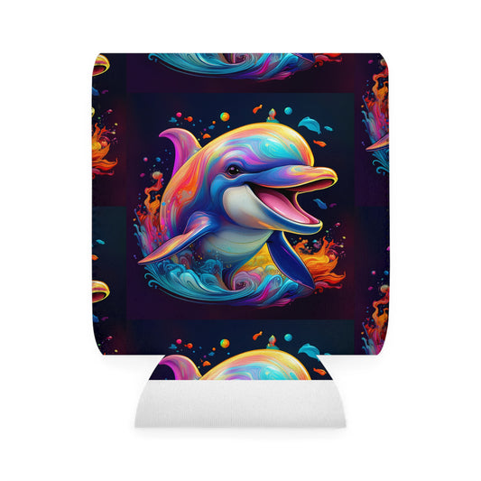 Colorful Dolphin Can Cooler Sleeve - Fun Beach Accessory for Summer