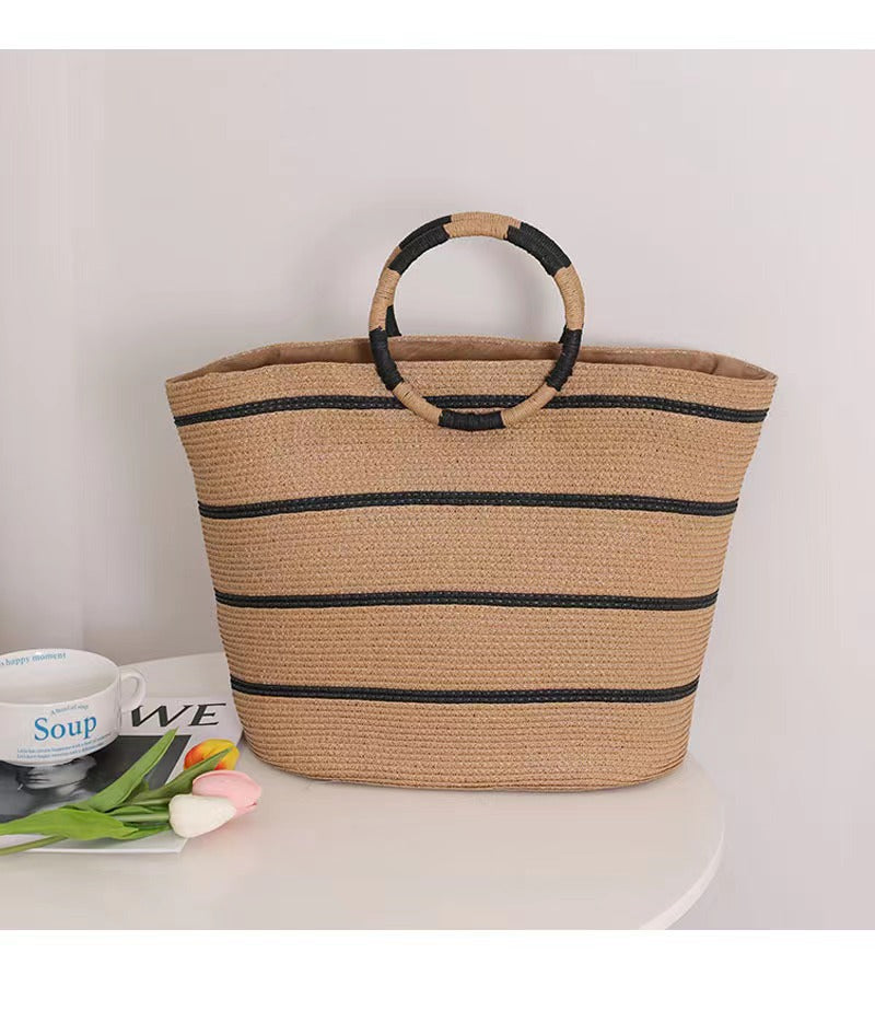 Large Capacity Round Early Woven Summer All-matching Woven Beach Bag Handbag