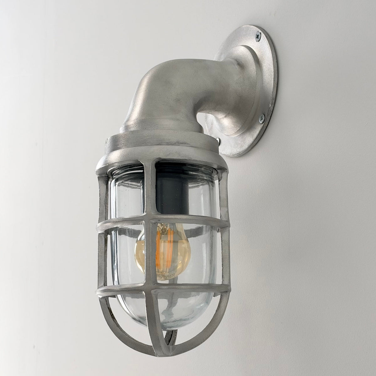 Beachamwell ~ Raw Cast Pewter Bulkhead Outdoor & Bathroom Sconce Wall Light ~ 10.5 Inch