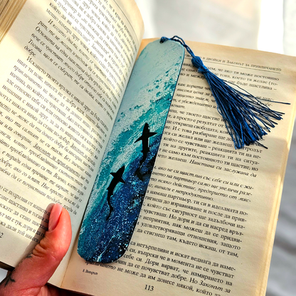 Deep Blue Bookmark Set (2 pcs) – Ocean-Inspired Shark Bookmarks | Eco-Friendly PLA with Tassel