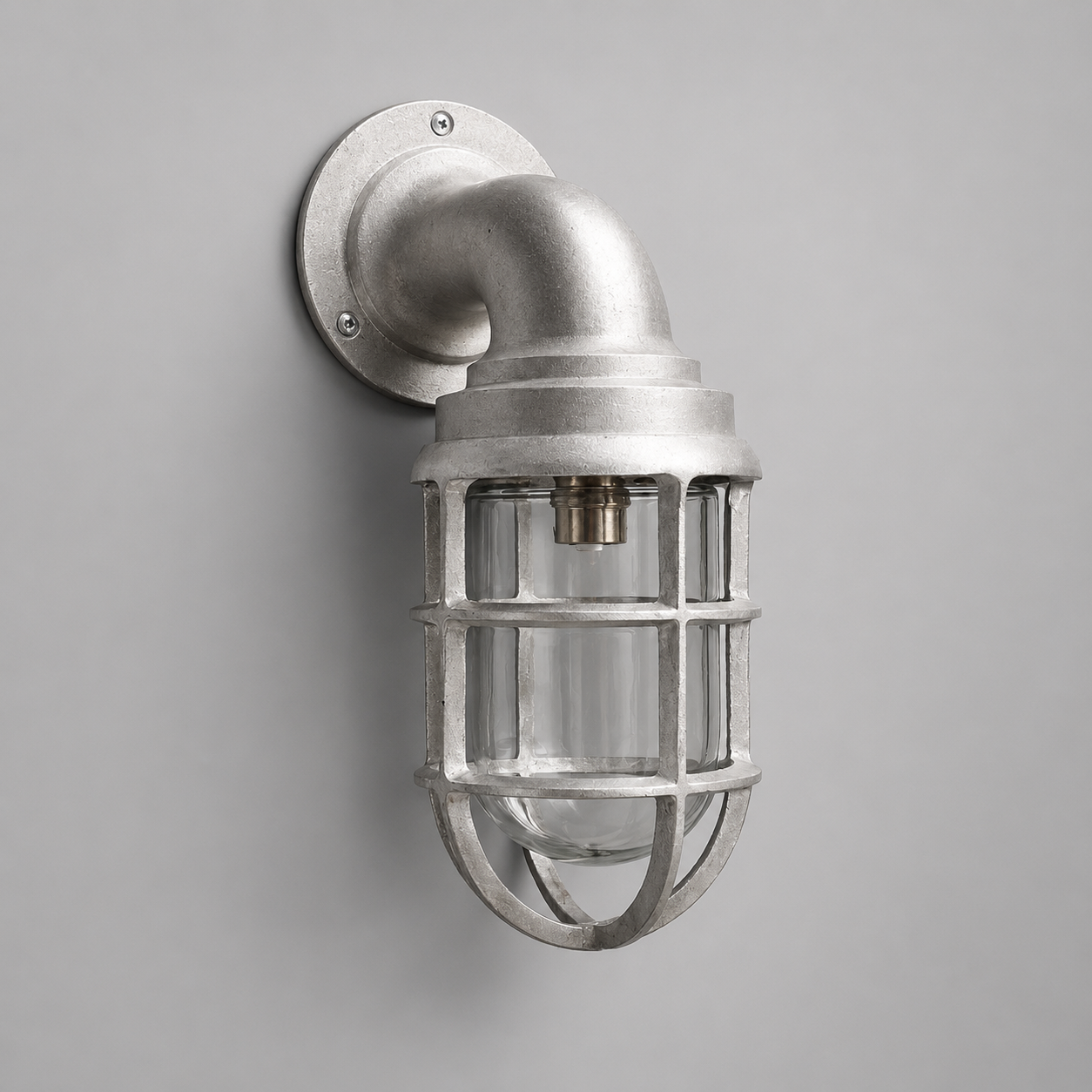 Beachamwell ~ Raw Cast Pewter Bulkhead Outdoor & Bathroom Sconce Wall Light ~ 10.5 Inch