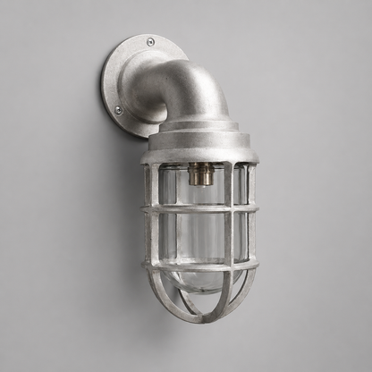 Beachamwell ~ Raw Cast Pewter Bulkhead Outdoor & Bathroom Sconce Wall Light ~ 10.5 Inch
