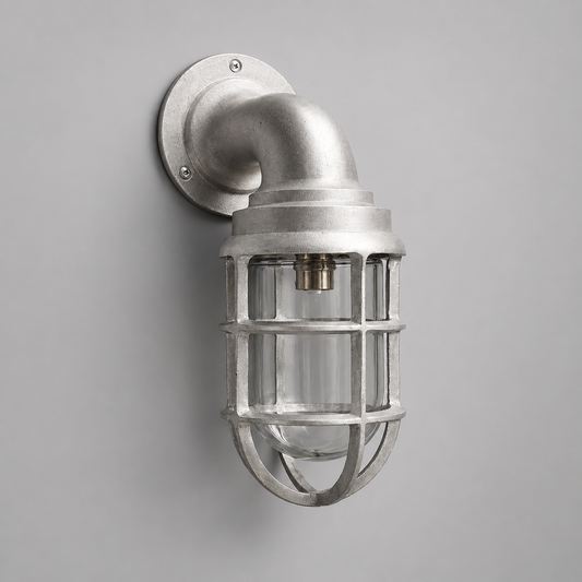 Beachamwell ~ Raw Cast Pewter Bulkhead Outdoor & Bathroom Sconce Wall Light ~ 10.5 Inch