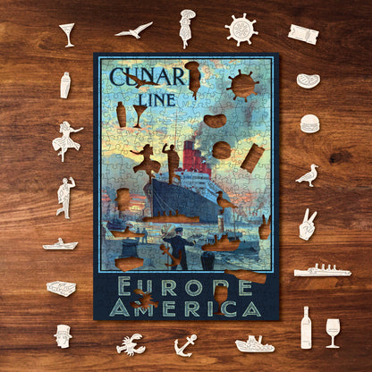 Vintage Poster - Cunard Line - Victory Wooden Puzzles