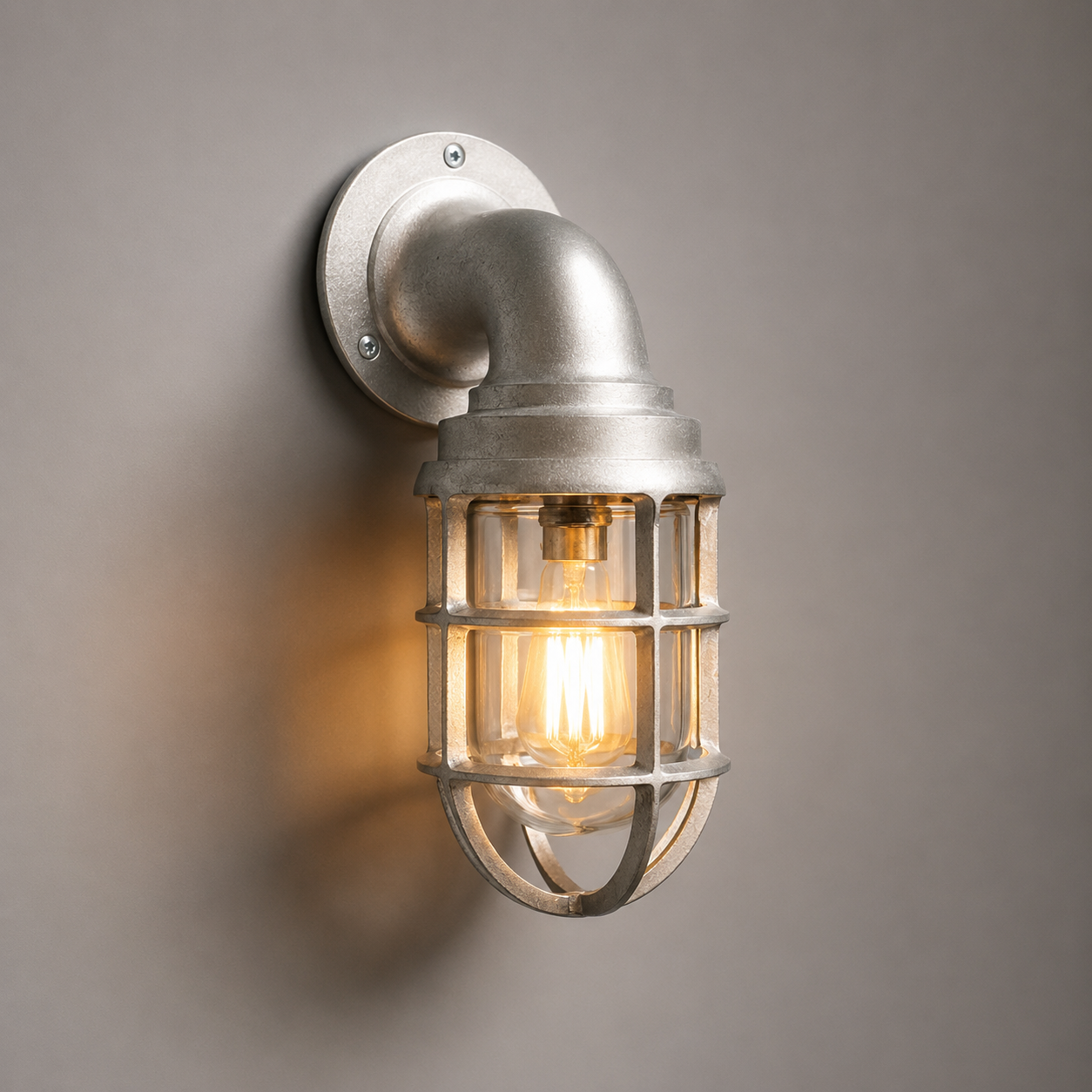Beachamwell ~ Raw Cast Pewter Bulkhead Outdoor & Bathroom Sconce Wall Light ~ 10.5 Inch