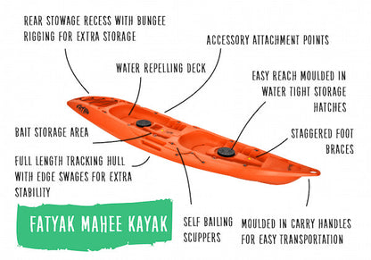 Mahee Tandem Kayak | Plastic Neutral | Orange | Stable & Durable