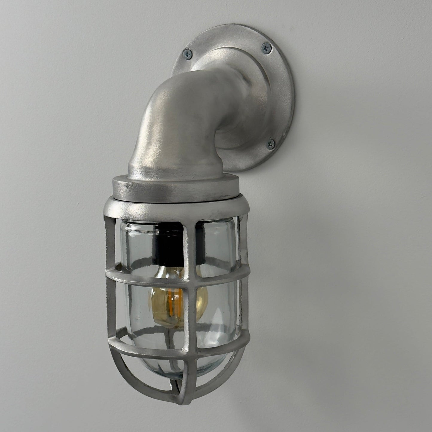 Beachamwell ~ Raw Cast Pewter Bulkhead Outdoor & Bathroom Sconce Wall Light ~ 10.5 Inch