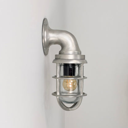 Beachamwell ~ Raw Cast Pewter Bulkhead Outdoor & Bathroom Sconce Wall Light ~ 10.5 Inch