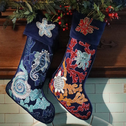 Beaded Blue Sea Creatures Stocking Decoration