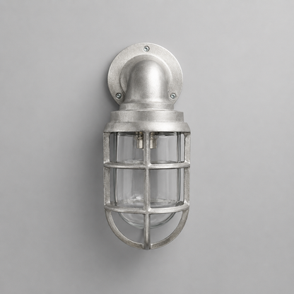 Beachamwell ~ Raw Cast Pewter Bulkhead Outdoor & Bathroom Sconce Wall Light ~ 10.5 Inch