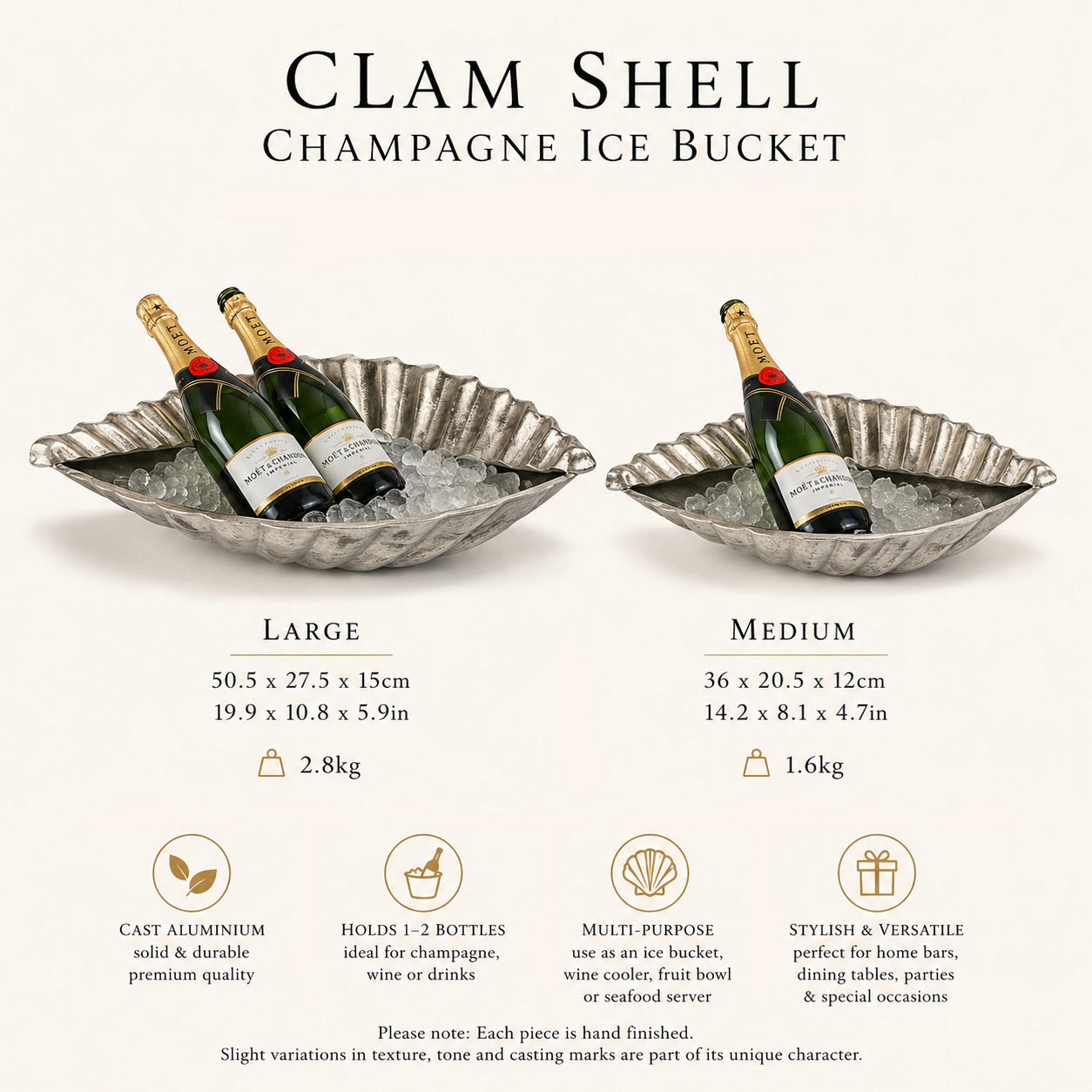 Clamshell Solid Cast Champagne Ice Bucket - Wine Cooler