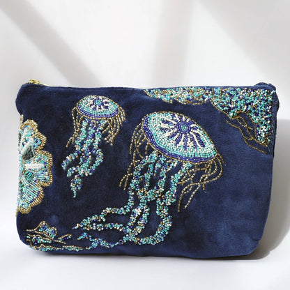 Velvet Beaded Jellyfish Pouch Bag