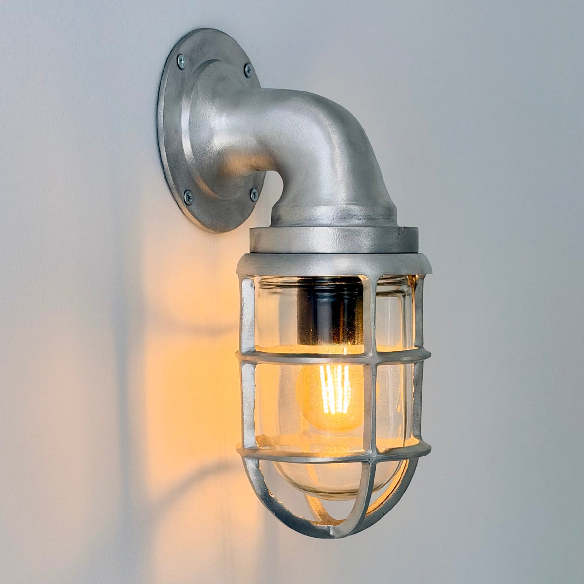 Beachamwell ~ Raw Cast Pewter Bulkhead Outdoor & Bathroom Sconce Wall Light ~ 10.5 Inch