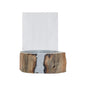 Almora Natural Acacia Wood Small Hurricane Candle Holder with Glass Insert