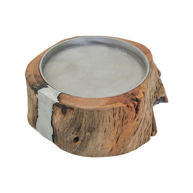 Almora Natural Acacia Wood Small Hurricane Candle Holder with Glass Insert