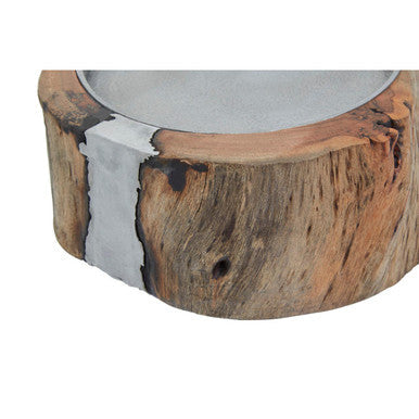 Almora Natural Acacia Wood Small Hurricane Candle Holder with Glass Insert