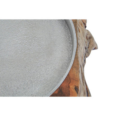 Almora Natural Acacia Wood Small Hurricane Candle Holder with Glass Insert