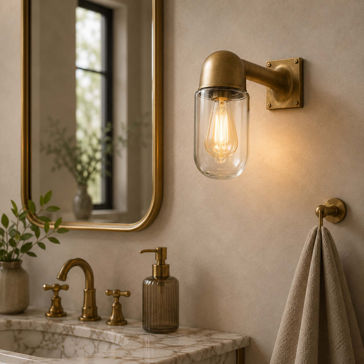 Langham ~ Raw Antique Brass Bulkhead Outdoor & Bathroom Sconce Wall Light | Cast Aluminium  |  Inch