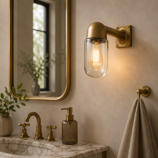 Langham ~ Raw Antique Brass Bulkhead Outdoor & Bathroom Sconce Wall Light | Cast Aluminium  |  Inch
