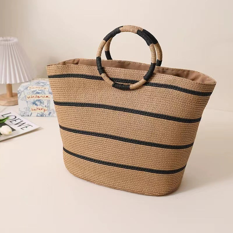 Large Capacity Round Early Woven Summer All-matching Woven Beach Bag Handbag