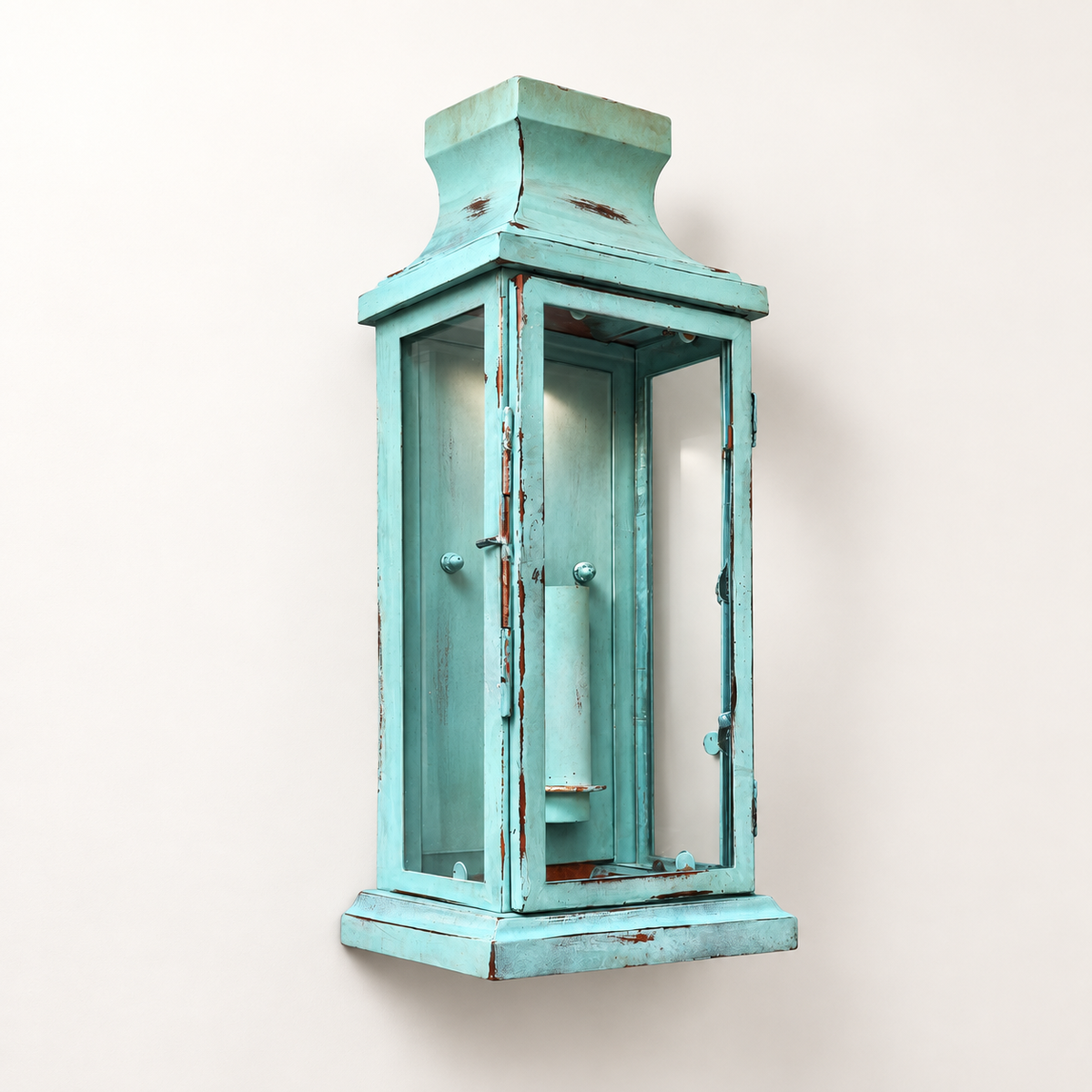 Reedham ~ Verdigris Flush Lantern Wall Sconce Light