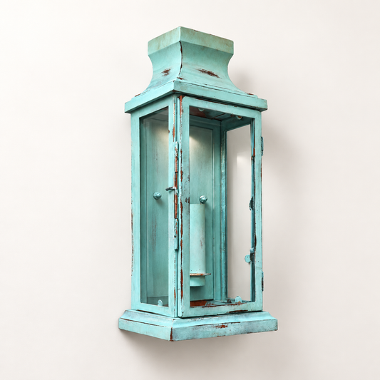 Reedham ~ Verdigris Flush Lantern Wall Sconce Light