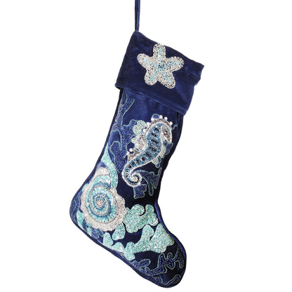 Beaded Blue Sea Creatures Stocking Decoration