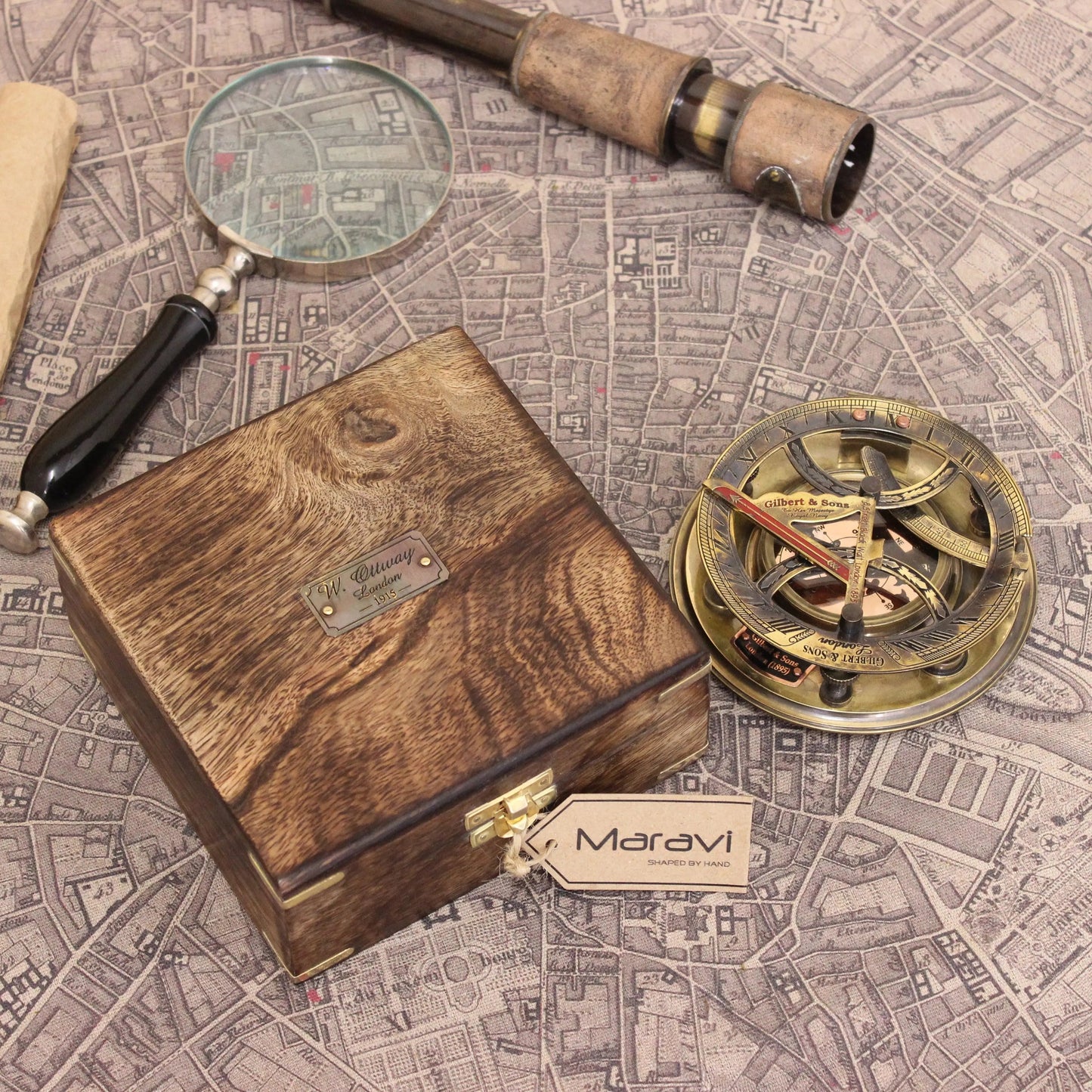 Antique Gilbert and Sons Compass Sundial Copper Dial