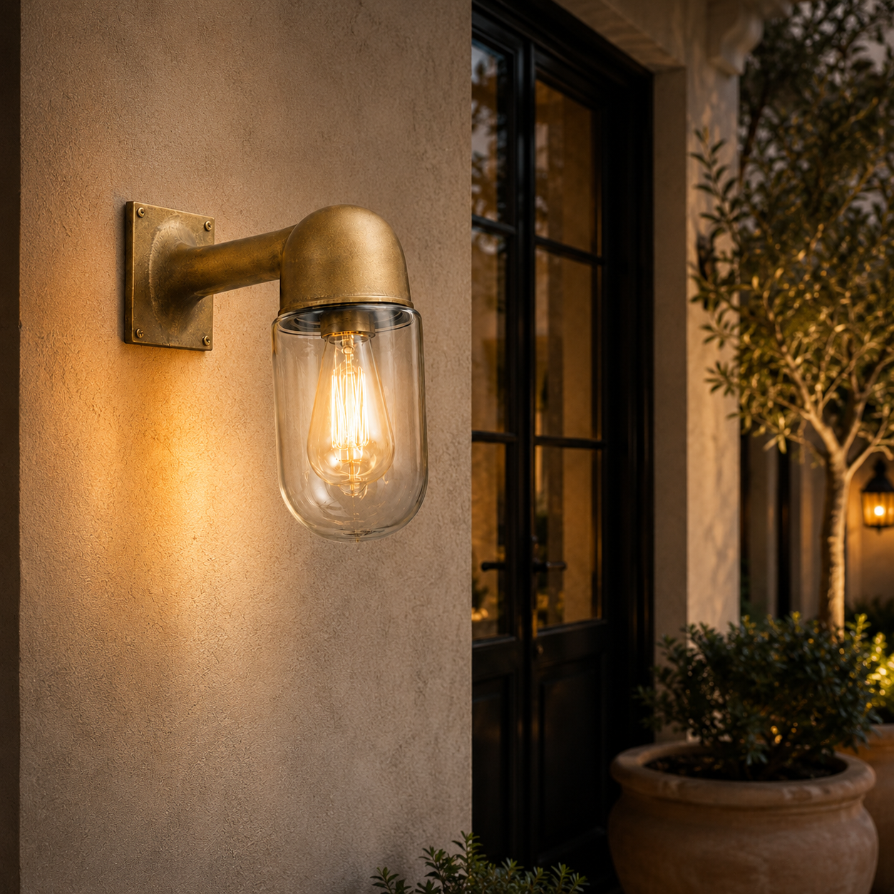 Langham ~ Raw Antique Brass Bulkhead Outdoor & Bathroom Sconce Wall Light | Cast Aluminium  |  Inch