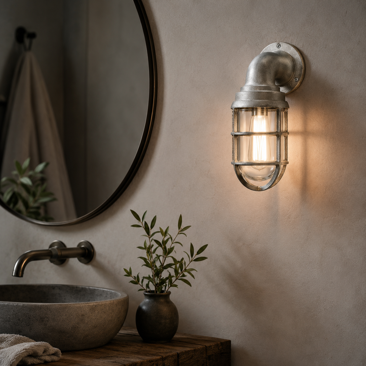 Beachamwell ~ Raw Cast Pewter Bulkhead Outdoor & Bathroom Sconce Wall Light ~ 10.5 Inch