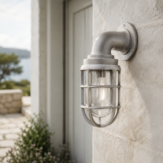 Beachamwell ~ Raw Cast Pewter Bulkhead Outdoor & Bathroom Sconce Wall Light ~ 10.5 Inch