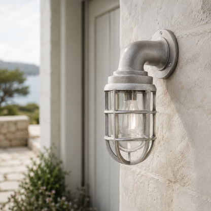 Beachamwell ~ Raw Cast Pewter Bulkhead Outdoor & Bathroom Sconce Wall Light ~ 10.5 Inch