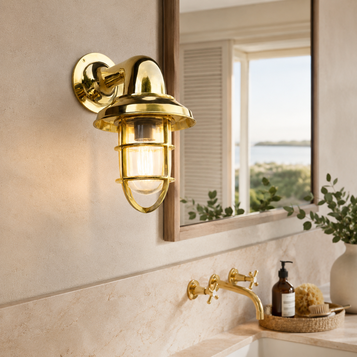 Wells ~ Solid Brass Bulkhead Outdoor & Bathroom Wall Light