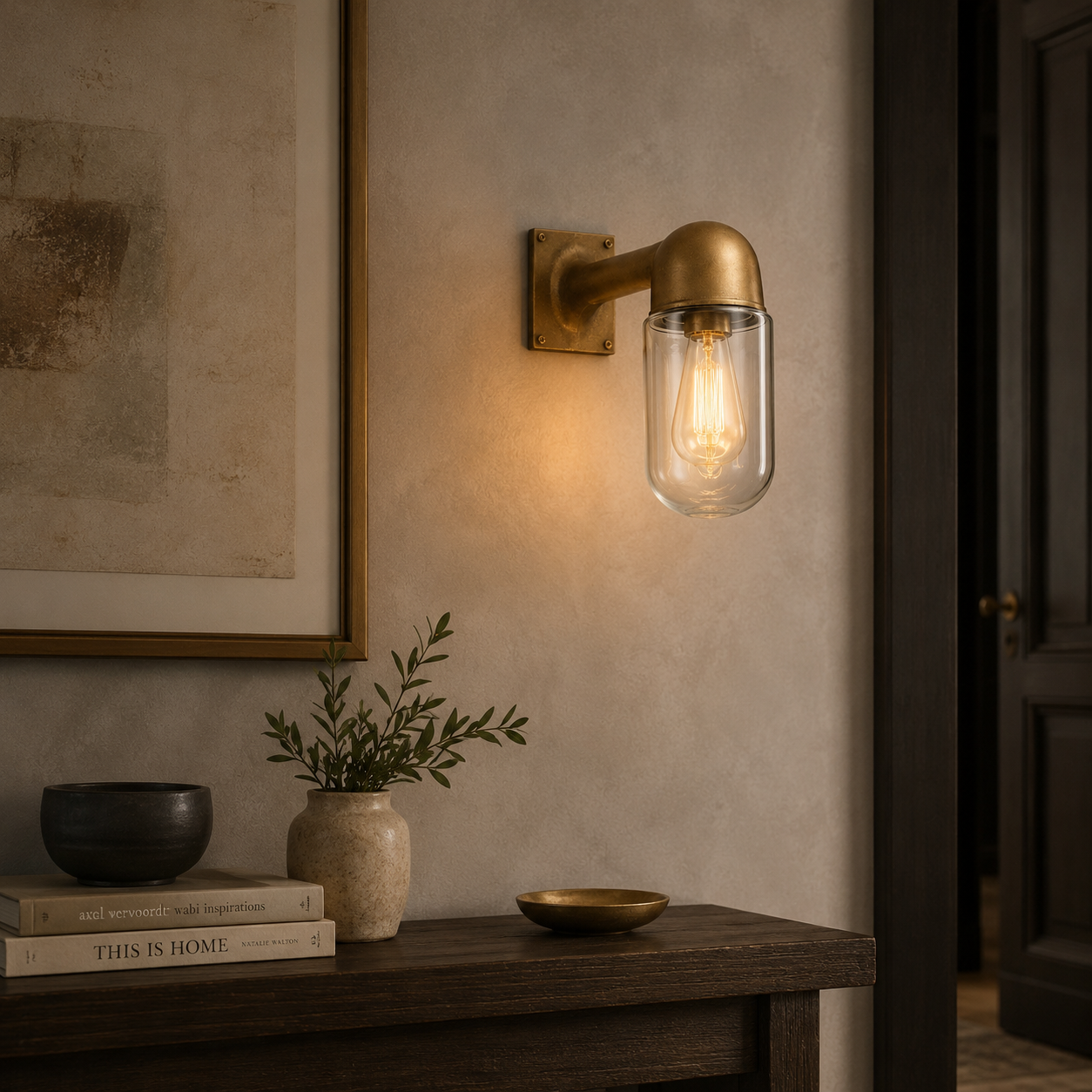 Langham ~ Raw Antique Brass Bulkhead Outdoor & Bathroom Sconce Wall Light | Cast Aluminium  |  Inch
