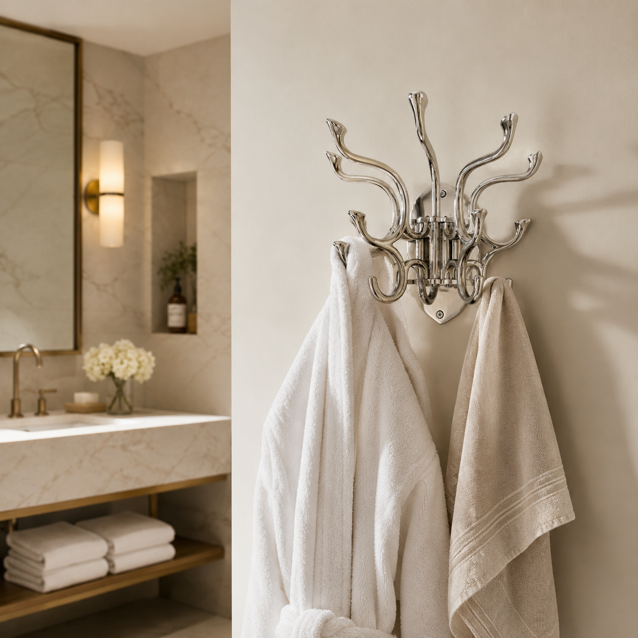Metal Swivel Coat Rack - Polished Chrome Finish - Rustic - Handmade - Vintage Style | Art Deco