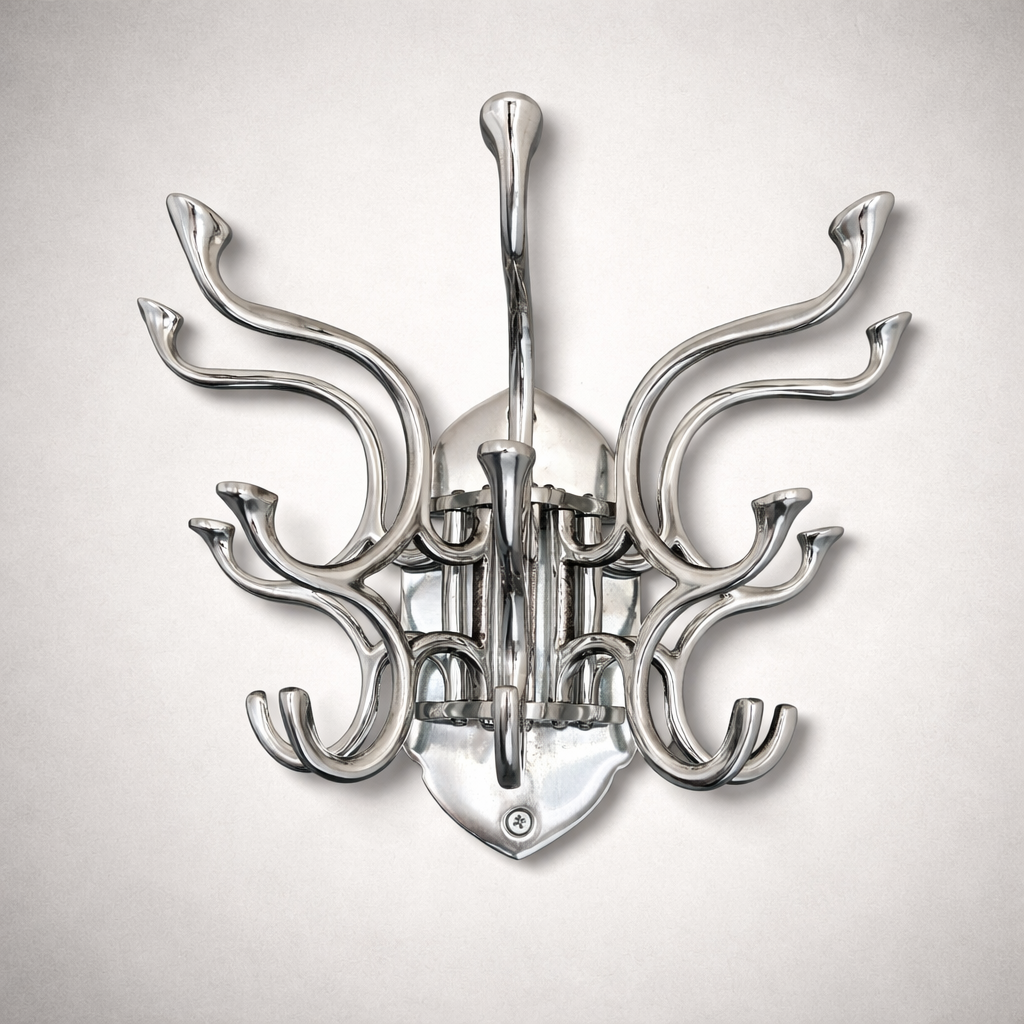 Metal Swivel Coat Rack - Polished Chrome Finish - Rustic - Handmade - Vintage Style | Art Deco
