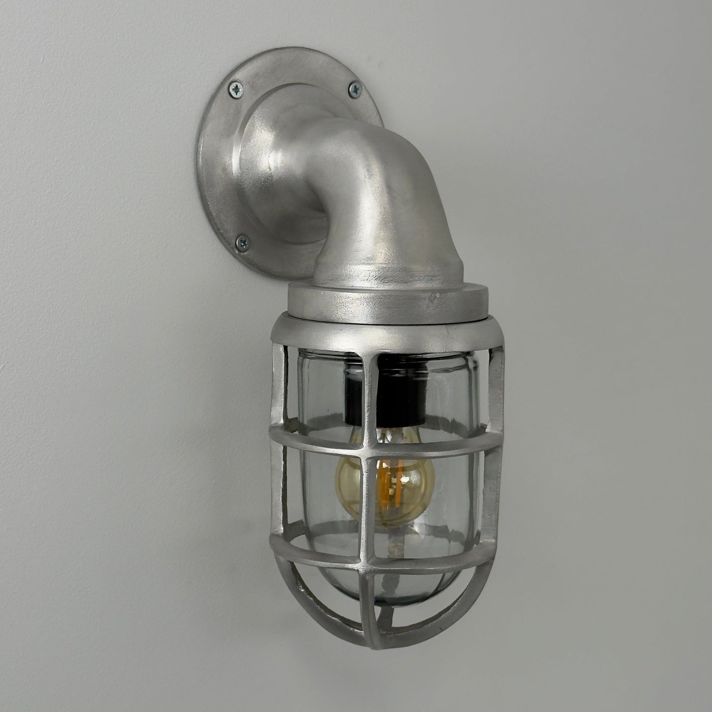 Beachamwell ~ Raw Cast Pewter Bulkhead Outdoor & Bathroom Sconce Wall Light ~ 10.5 Inch