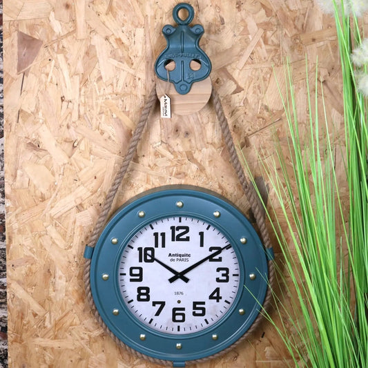 Nautical Wall Clock with Rope and Pulley