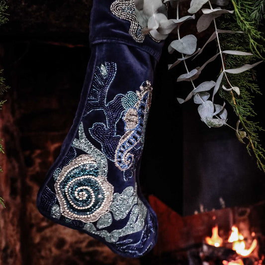 Beaded Blue Sea Creatures Stocking Decoration