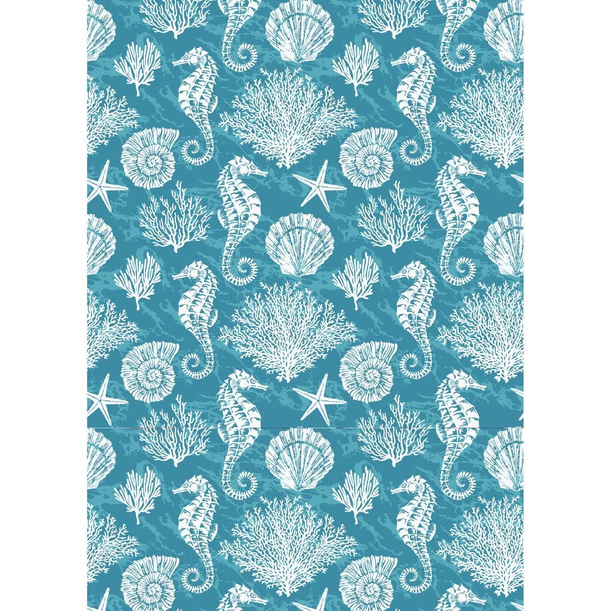 Seahorse, Coral and Shell Tea Towel, 71x51cm