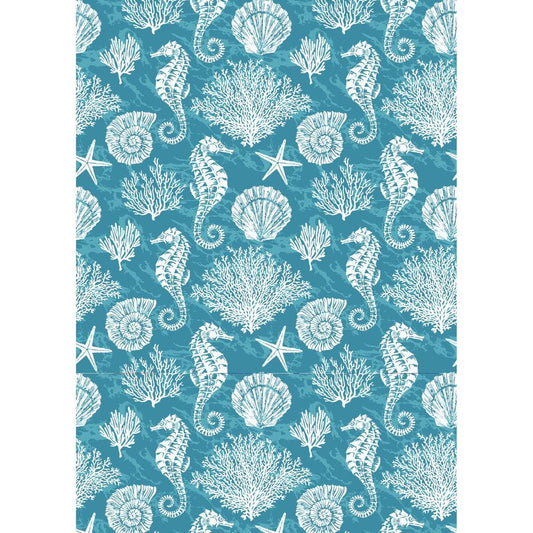 Seahorse, Coral and Shell Tea Towel, 71x51cm