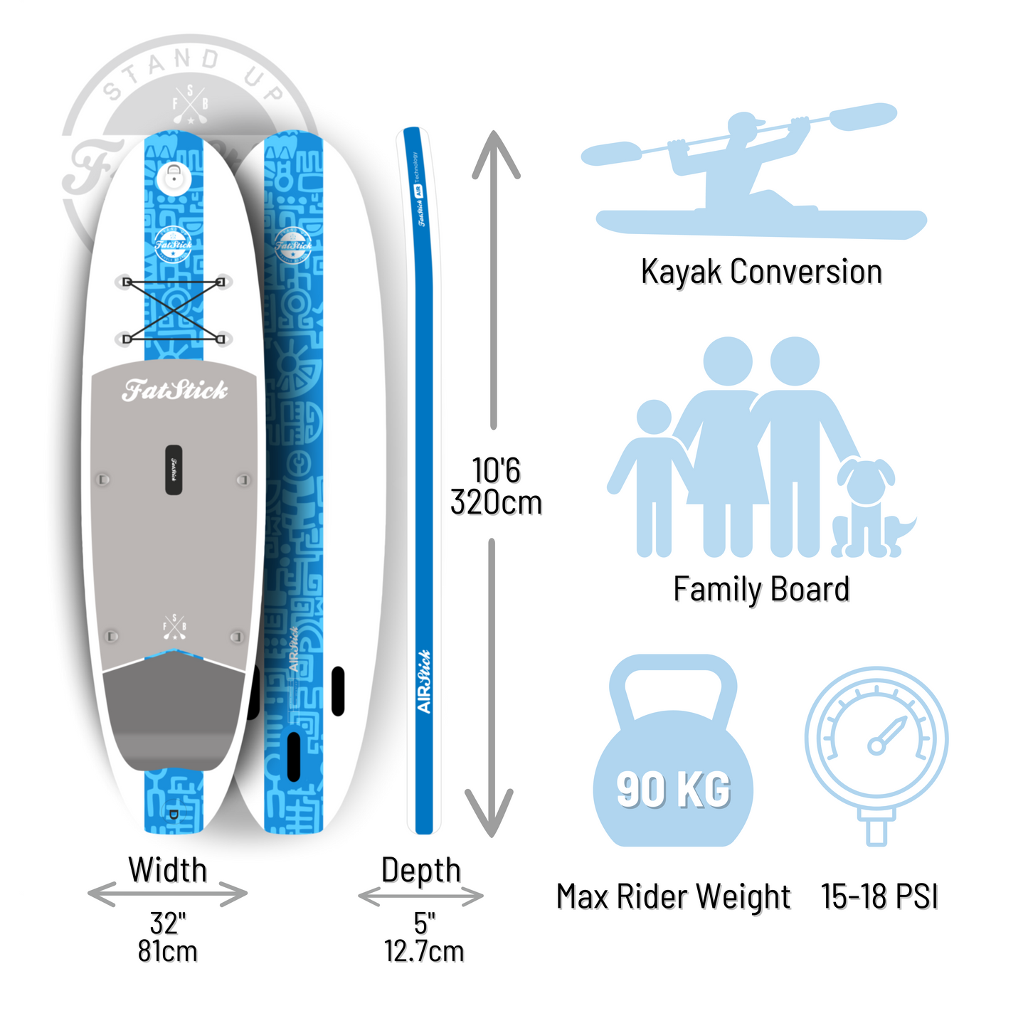 In stock: AirStick 10'6 Inflatable Stand Up Paddle Board | With Seat
