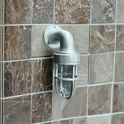 Shingham ~ Bulkhead Outdoor & Garden Wall Light | Cast Raw Pewter | 8 Inch