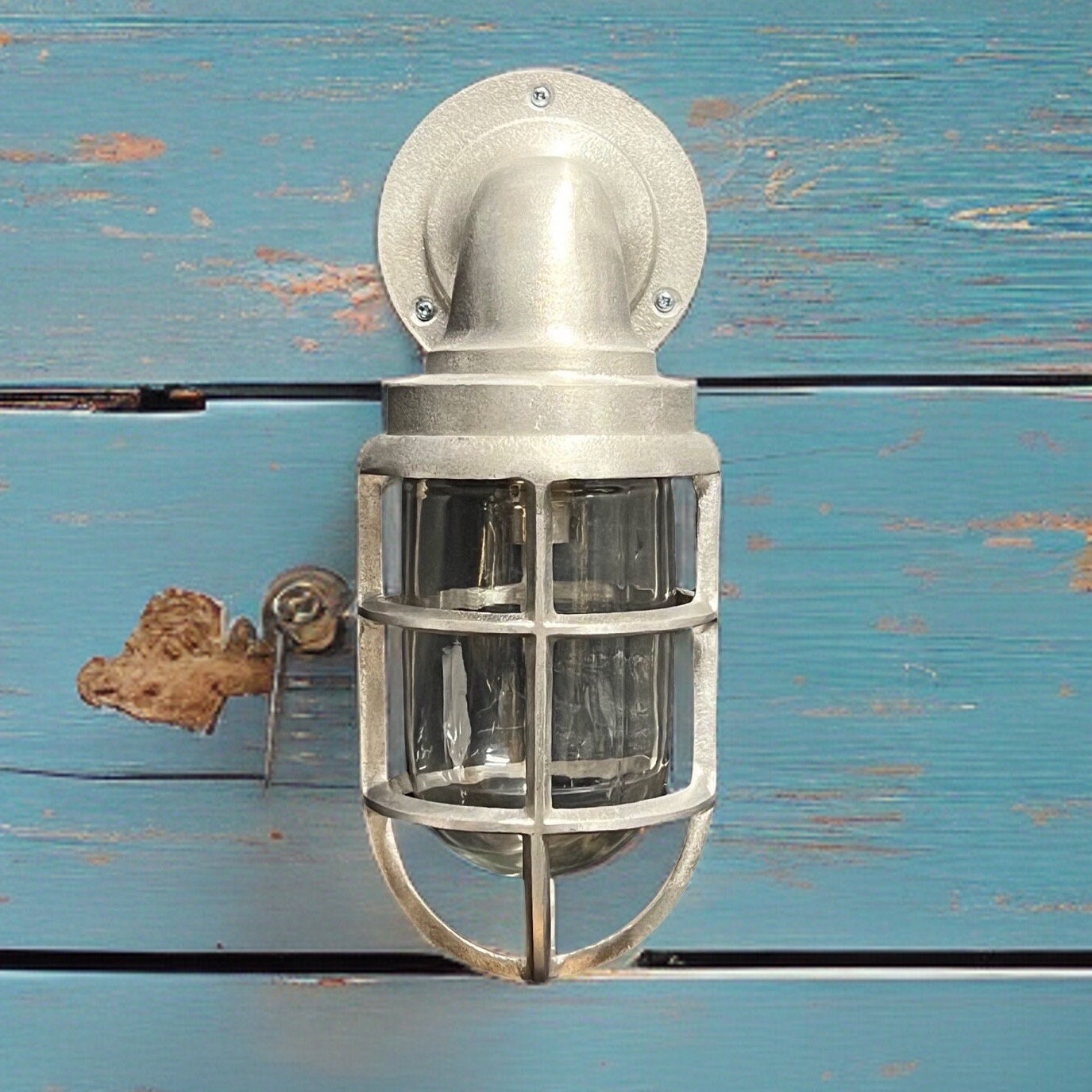 Beachamwell ~ Raw Cast Pewter Bulkhead Outdoor & Bathroom Sconce Wall Light ~ 10.5 Inch